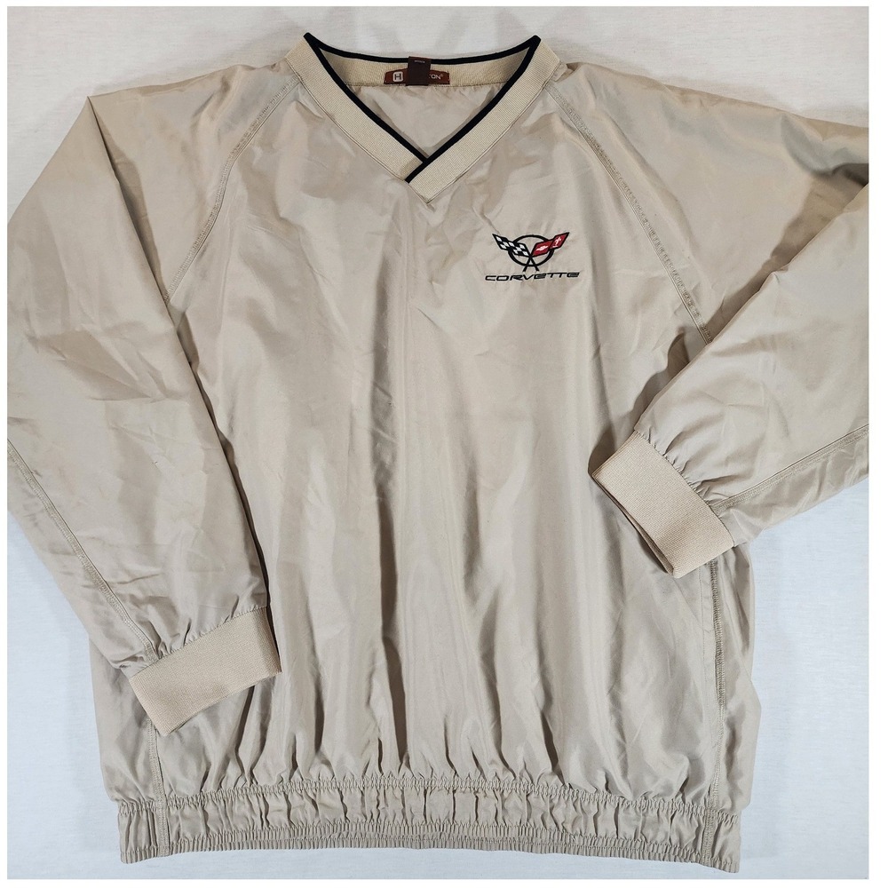 Harriton Corvette Windshirt Men XL Beige Pullover V-Neck Windbreaker Racing